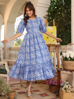 Thumbnail for Janasya Light Cotton Floral Tiered Dress