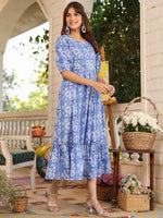 Thumbnail for Janasya Light Cotton Floral Tiered Dress