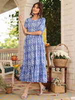 Thumbnail for Janasya Light Cotton Floral Tiered Dress