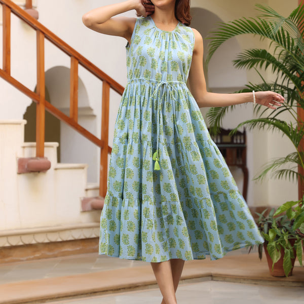 Janasya Light Cotton Paisley Tiered Dress