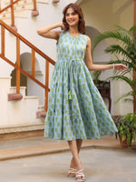 Thumbnail for Janasya Light Cotton Paisley Tiered Dress
