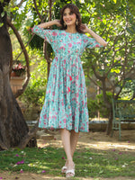 Thumbnail for Janasya Bright Georgette Floral Tiered Dress