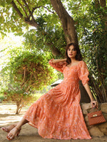 Thumbnail for Janasya Bright Georgette Floral Tiered Dress