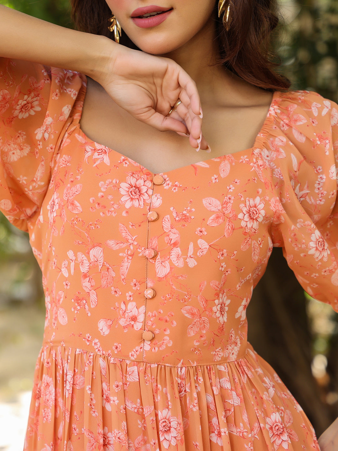 Janasya Bright Georgette Floral Tiered Dress