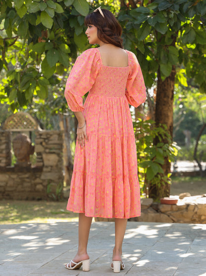 Janasya Light Georgette Floral Tiered Dress - Distacart