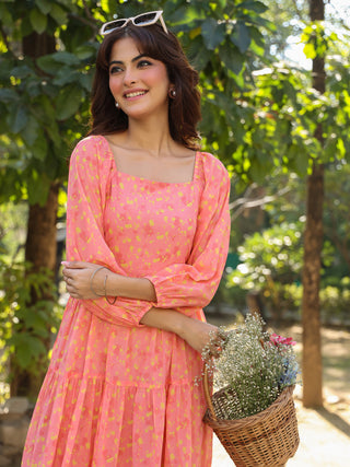 Janasya Light Georgette Floral Tiered Dress