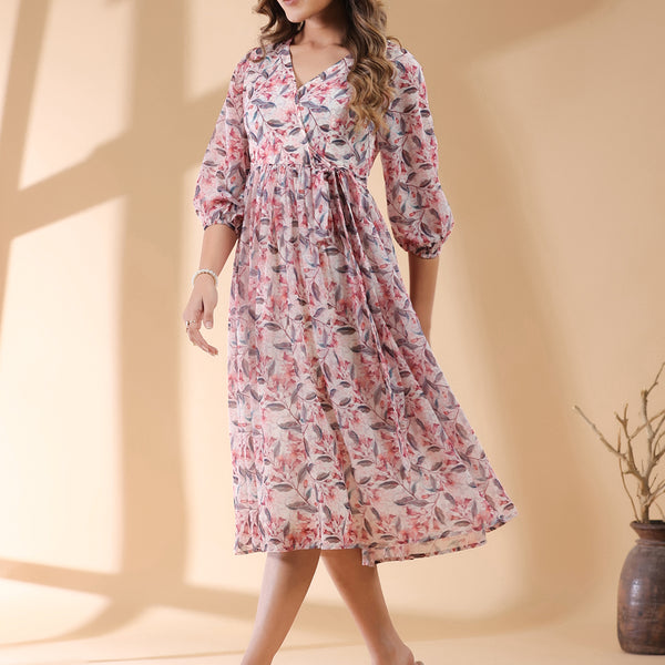Janasya Light Georgette Floral Wrap Dress