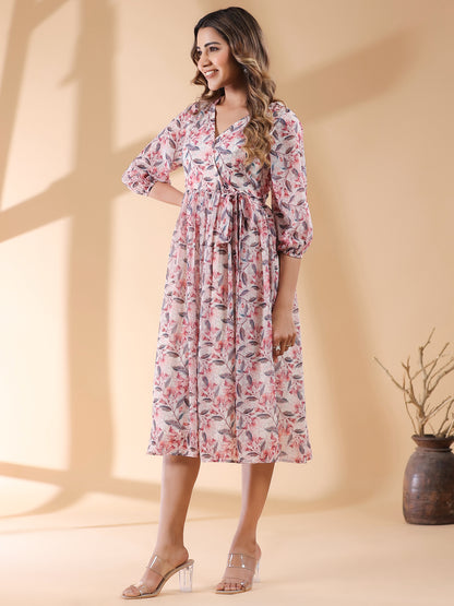 Janasya Light Georgette Floral Wrap Dress - Distacart