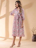 Thumbnail for Janasya Light Georgette Floral Wrap Dress