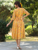 Thumbnail for Janasya Bright Georgette Floral Gathered Dress