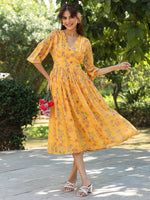 Thumbnail for Janasya Bright Georgette Floral Gathered Dress