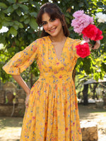 Thumbnail for Janasya Bright Georgette Floral Gathered Dress