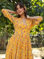 Thumbnail for Janasya Bright Georgette Floral Gathered Dress