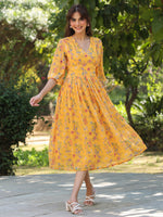 Thumbnail for Janasya Bright Georgette Floral Gathered Dress