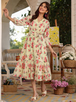 Thumbnail for Janasya Bright Georgette Floral Fit & Flare Dress