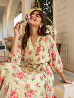 Thumbnail for Janasya Bright Georgette Floral Fit & Flare Dress