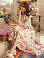 Thumbnail for Janasya Bright Georgette Floral Fit & Flare Dress