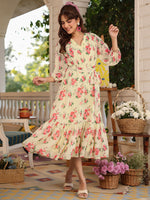 Thumbnail for Janasya Bright Georgette Floral Fit & Flare Dress