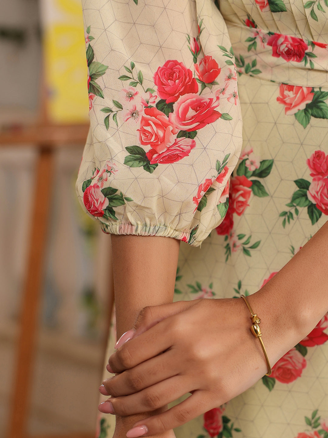 Janasya Bright Georgette Floral Fit & Flare Dress