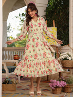 Thumbnail for Janasya Bright Georgette Floral Fit & Flare Dress