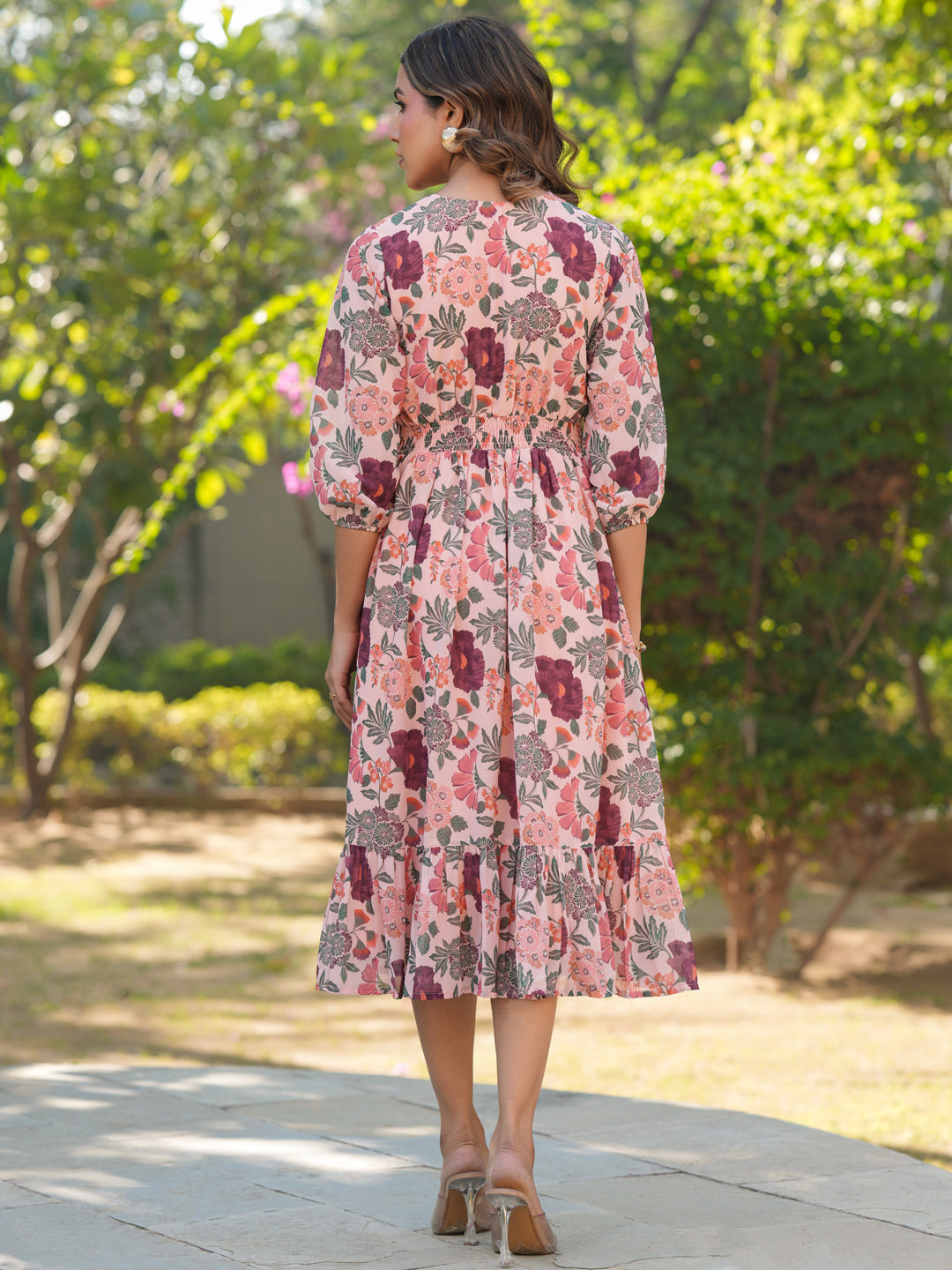 Janasya Light Georgette Floral Fit & Flare Dress