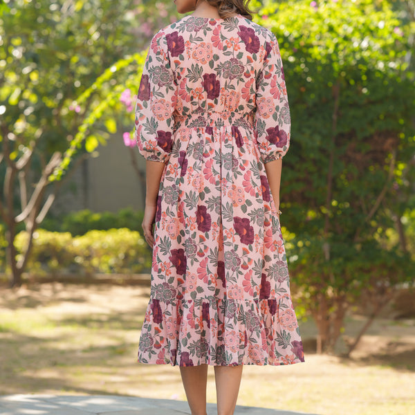 Janasya Light Georgette Floral Fit & Flare Dress