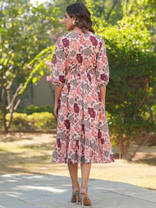 Janasya Light Georgette Floral Fit & Flare Dress