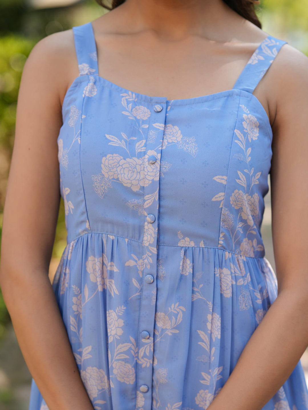 Janasya Bright Georgette Floral Tiered Dress
