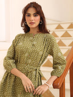 Thumbnail for Janasya Dark Cotton Floral A-Line Dress