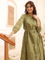 Thumbnail for Janasya Dark Cotton Floral A-Line Dress