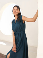 Thumbnail for Janasya Dark Rayon Solid A-Line Dress