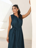 Thumbnail for Janasya Dark Rayon Solid A-Line Dress