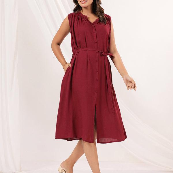 Janasya Dark Rayon Solid A-Line Dress