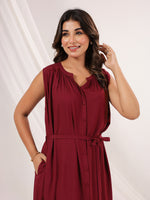 Thumbnail for Janasya Dark Rayon Solid A-Line Dress