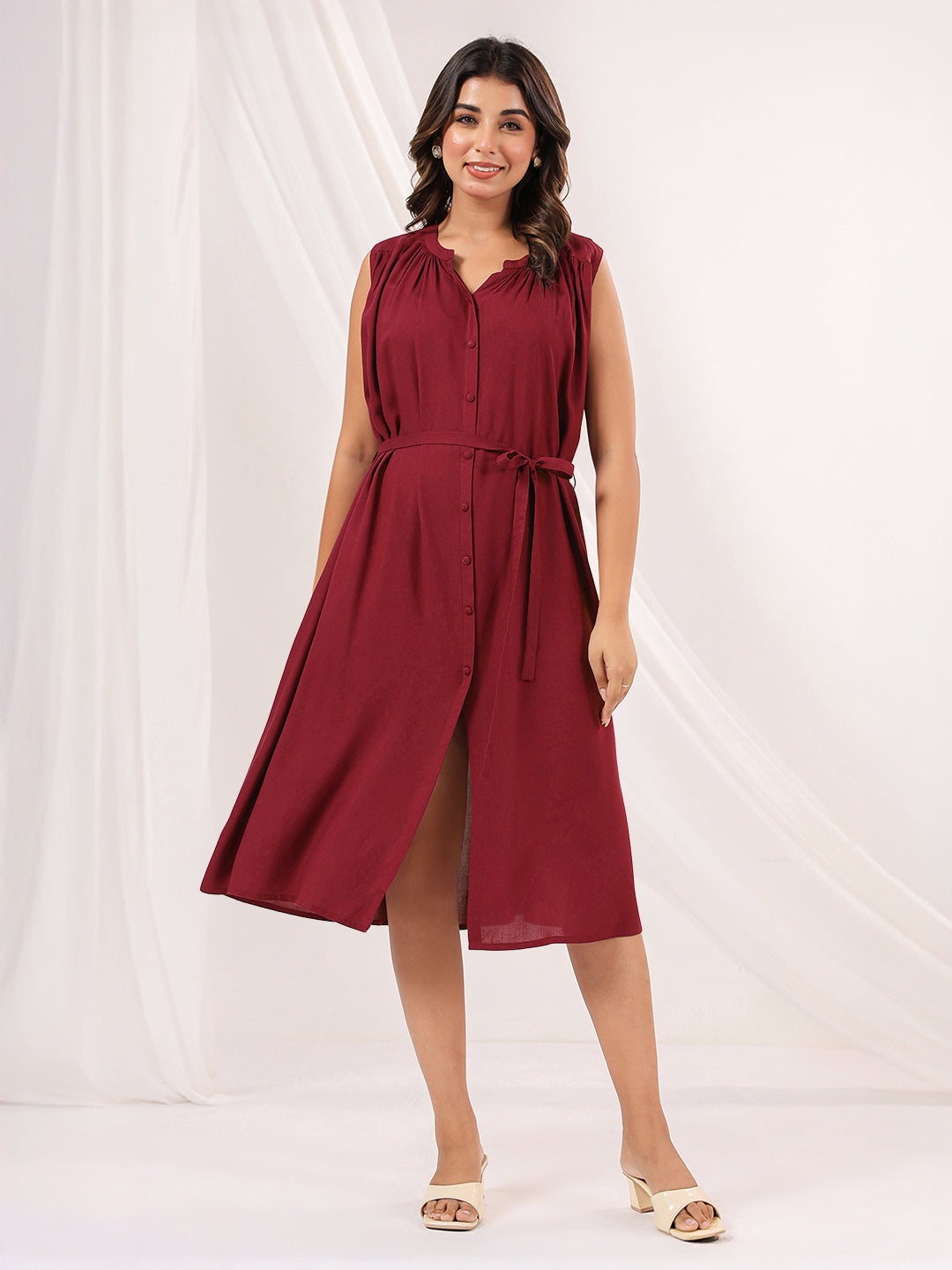 Janasya Dark Rayon Solid A-Line Dress