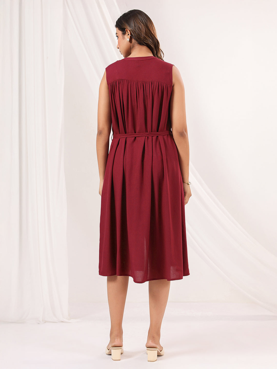 Janasya Dark Rayon Solid A-Line Dress