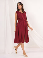 Thumbnail for Janasya Dark Rayon Solid A-Line Dress