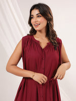 Thumbnail for Janasya Dark Rayon Solid A-Line Dress