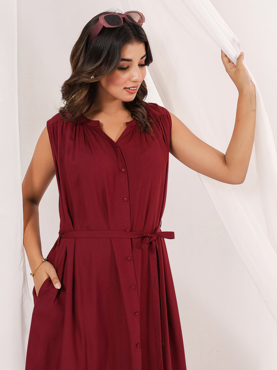 Janasya Dark Rayon Solid A-Line Dress