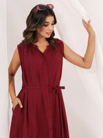 Thumbnail for Janasya Dark Rayon Solid A-Line Dress