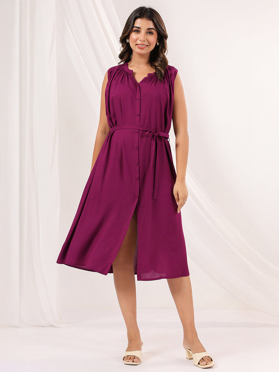 Janasya Dark Rayon Solid A-Line Dress