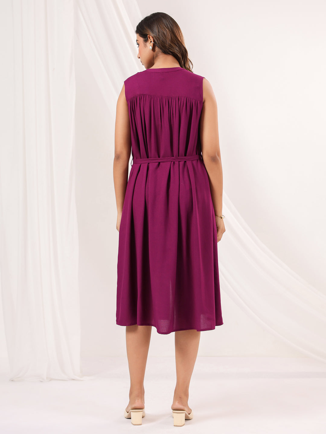 Janasya Dark Rayon Solid A-Line Dress