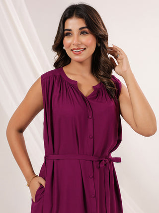 Janasya Dark Rayon Solid A-Line Dress