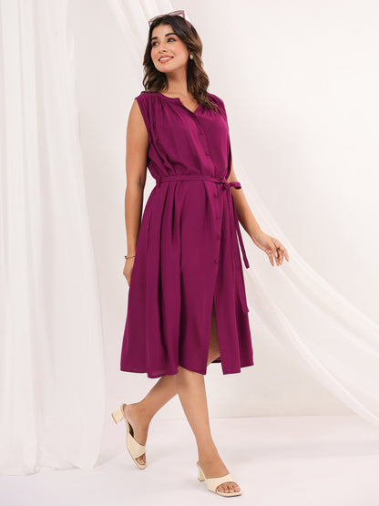 Janasya Dark Rayon Solid A-Line Dress - Distacart