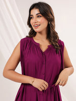 Thumbnail for Janasya Dark Rayon Solid A-Line Dress