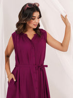 Thumbnail for Janasya Dark Rayon Solid A-Line Dress