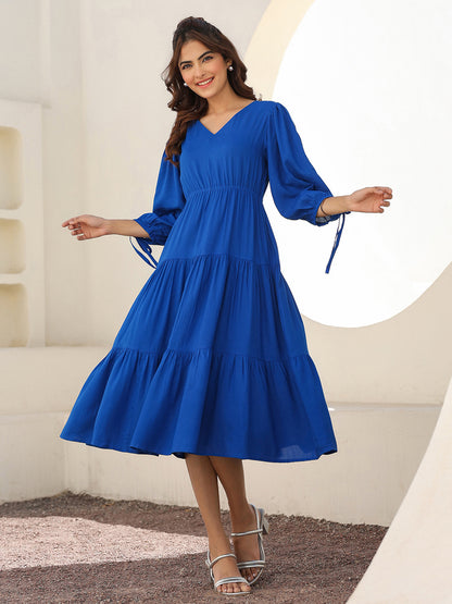 Janasya Bright Rayon Solid Tiered Dress - Distacart