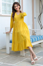 Thumbnail for Janasya Bright Rayon Solid Tiered Dress