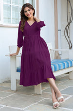 Thumbnail for Janasya Dark Rayon Solid Tiered Dress