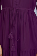 Thumbnail for Janasya Dark Rayon Solid Tiered Dress